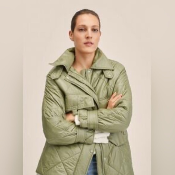 Mango Green Olive Quilted Ultralight Puffer Jacket Coat Packable - Small - Picture 3 of 15